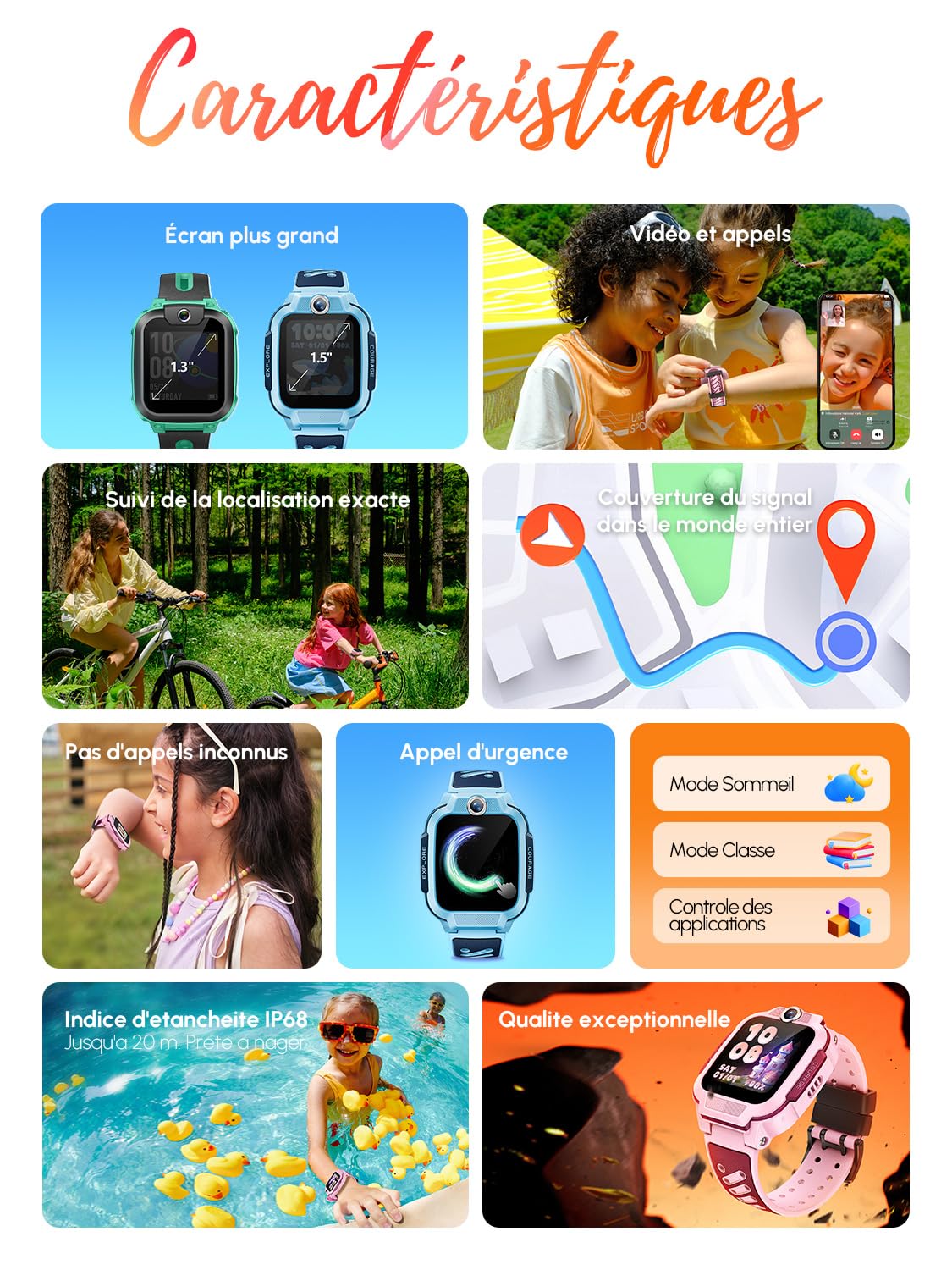 imoo Z3 Rose Montre Connectée Enfant 4G avec Carte SIM : Traceur GPS Enfant Précis, Appels Vidéo HD, SOS, Étanche IP68 et Mode Classe - Smartwatch Enfant Fille Garçon