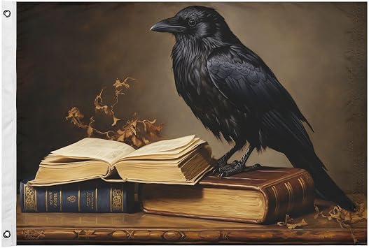 Flag Books Gonthic Crow Retro - 24 x 36, Outdoor Double Sided, Vivid Color, UV & Fade Resistant Polyester Flag Banner Garden House Decor with 2 Brass Grommets