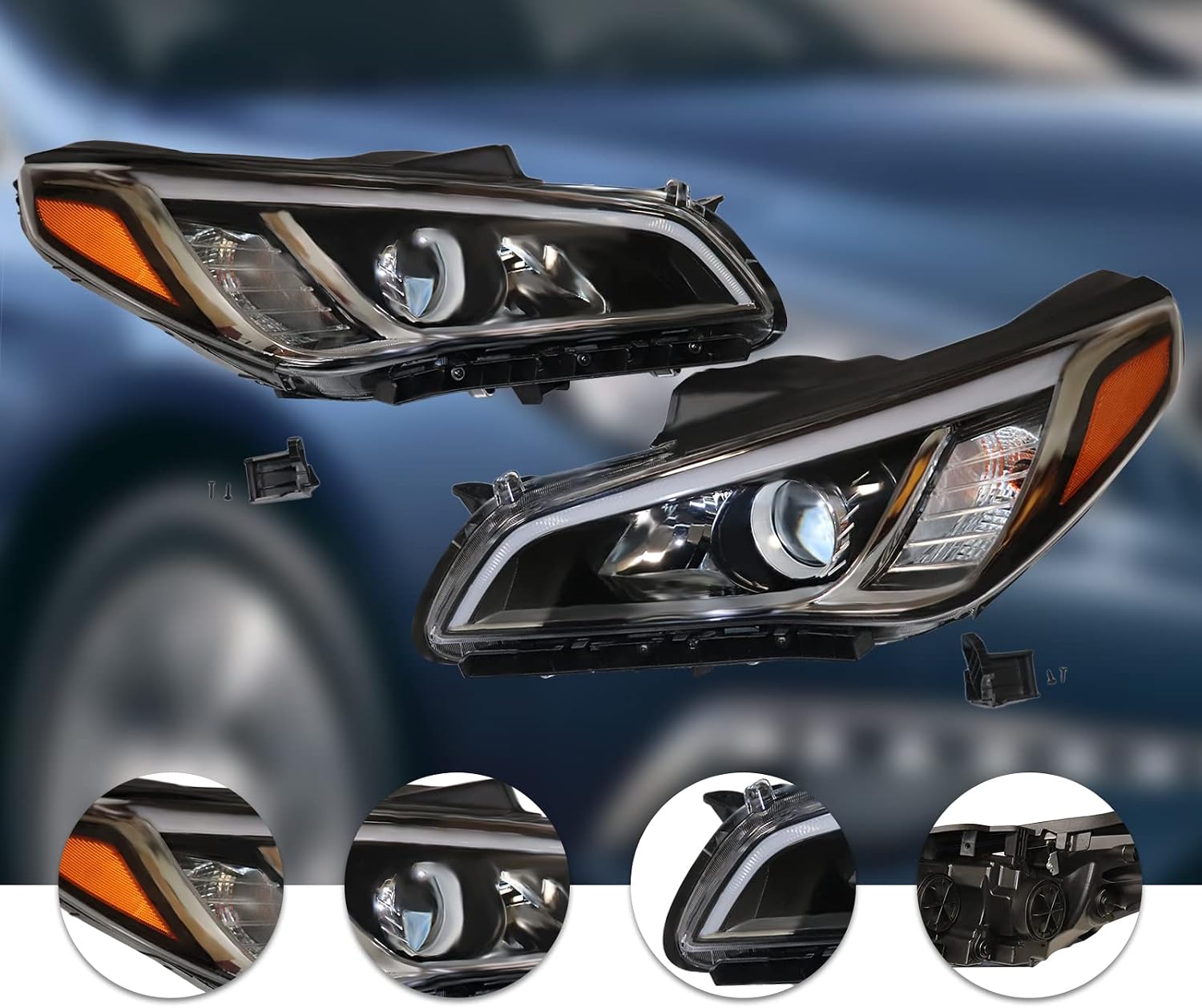LYNICESHOP Front Headlight, Clear Headlight for 2015-2017 Hyundai Sonata Halogen Headlights, Assembly Replacement Factory Headlamp 92101C2000 92102C2000 (Driver + Passenger Side)