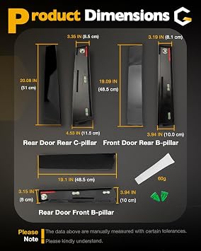 Windshield Trim Molding, B&C Pillar Kit, 2015-2018 GMC Yukon/Cadillac Escalade/Chevy Tahoe, Front&Rear Door Outer Pillar Trim Moulding, LH&RH, OE#926-241 926-242 926-243 926-244 926-245 926-246 (6PCS)