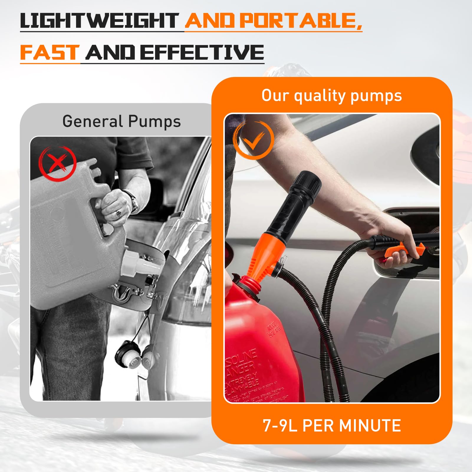 Pompe de Transfert de Liquide à Piles, Pompe à Essence Électrique à Piles, Pompe à Aspiration Automatique, 2.4 GPM pour Essence, diesel, eau et Carburant(No Batteria)