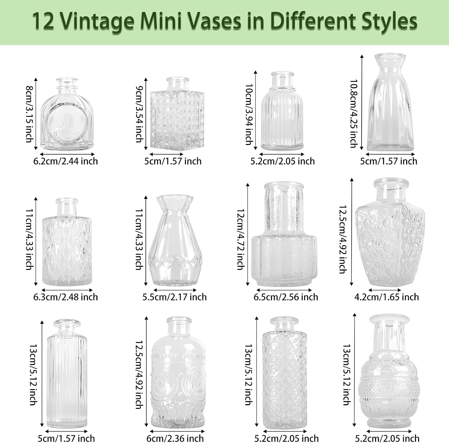 Glass Bud Vase Set of 12 Pcs, Small Clear Bud Vases for Flowers, Vintage Vases for Centerpiece Table Wedding Decorations Home Decor Glass Bottles for Birthday Party Anniversary thumbnail
