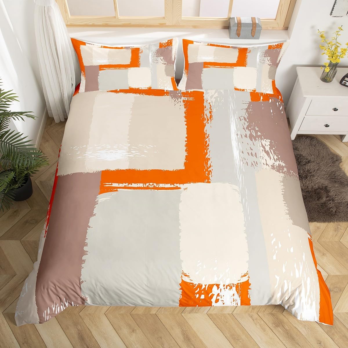 Erosebridal Black and Orange Duvet Cover Toddler Omber Comforter Cover,Modern Gradient Bedding Set,Retro Watercolor Bed Set Gradient Room Decor