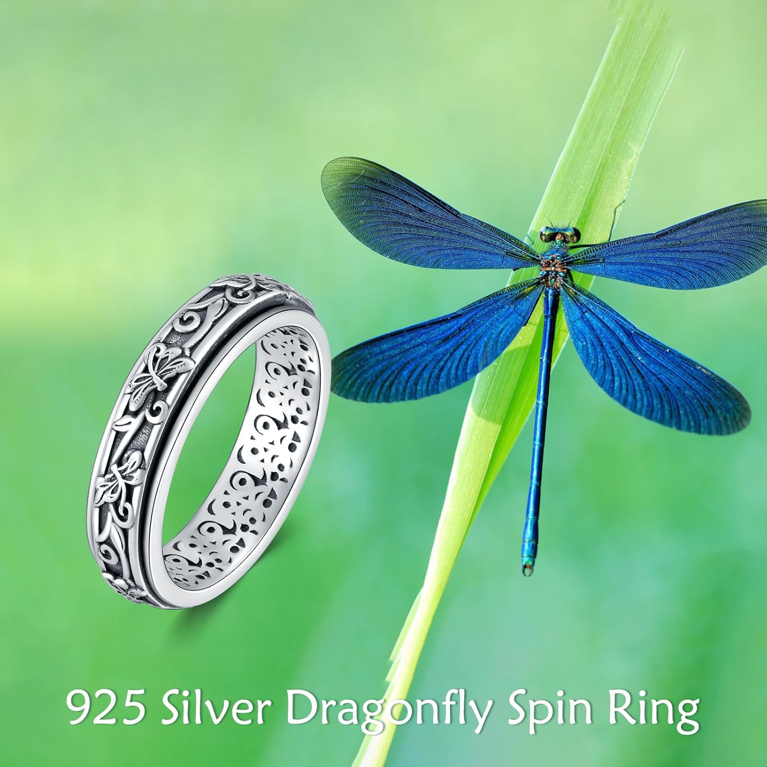 URONE Fidget Ring Sterling Silver Spinner Ring for Women Cross/Sunflower/Lotus/Butterfly/Hummingbird/Tree of Life Spinning Ring Fidget Jewelry Gifts for Women Men 7-8