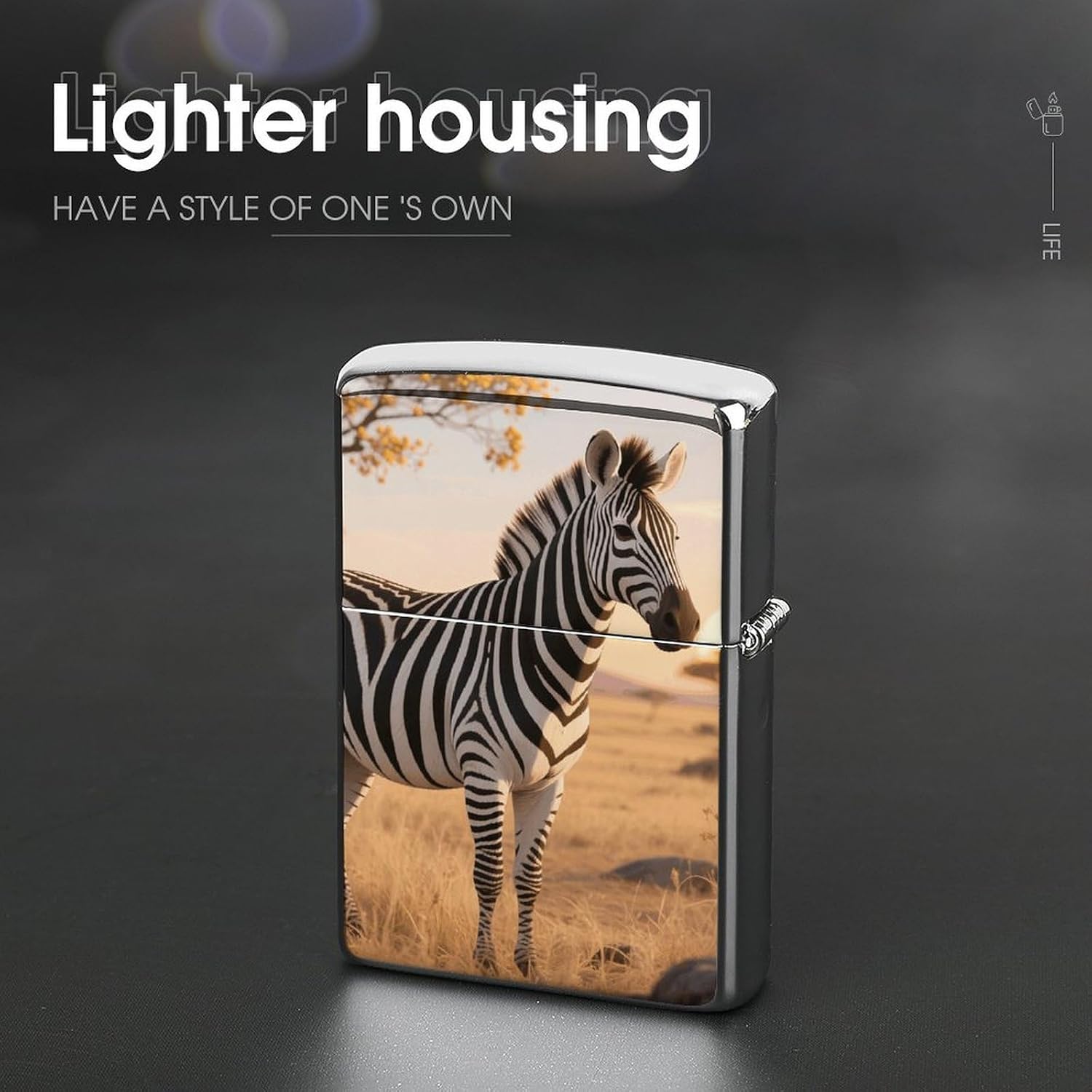 Zebra in Grassland Mental Lighter Case Cover for Adult image 4