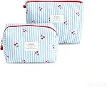2-Pack Sac de maquillage cousu mignon, Organisateur Cosmétique Portable Grande Capacité pour les femmes, Sac de toilette de voyage, Pochette de maquillage, Essentiels de voyage (Pink Cherry)