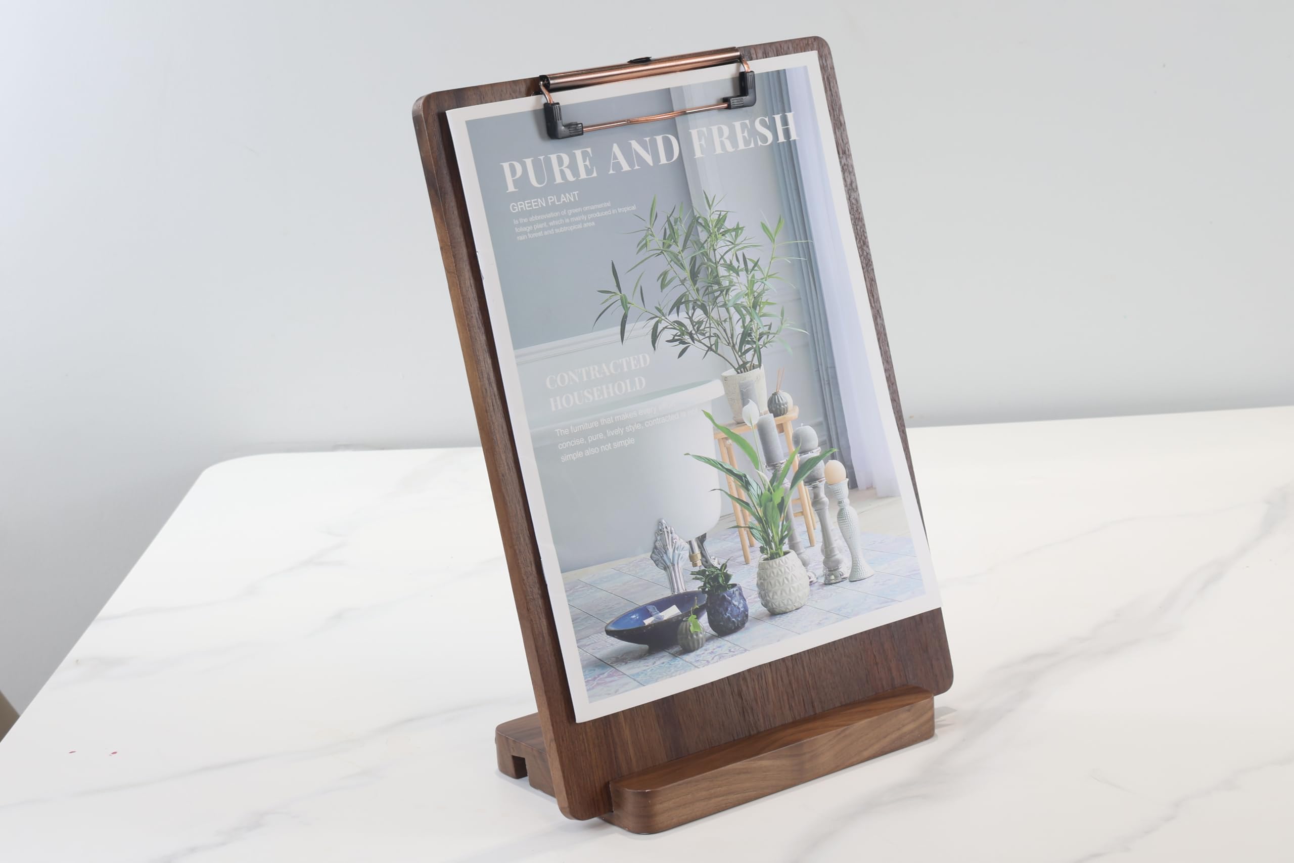 Portapapeles de madera maciza con soporte, soporte de menús de madera para restaurantes, soporte de mesa, soporte para recibos de barra de bar, portapapeles de pie A4 con pinza de metal de alta