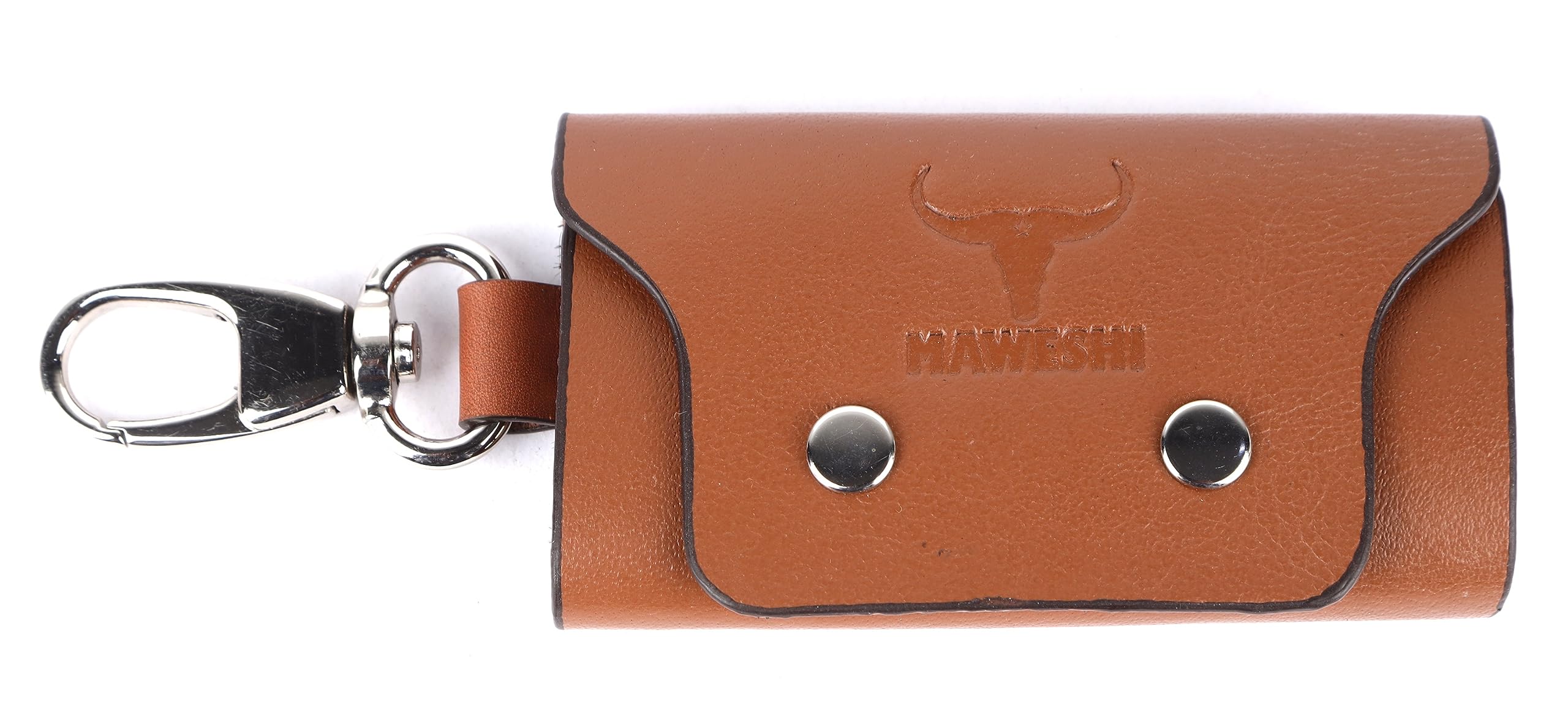 Genuine Leather Key Case Pouch Wallet Keychain Key Holder with 6 Hooks Buttoned Closure (Brown B)-image-4
