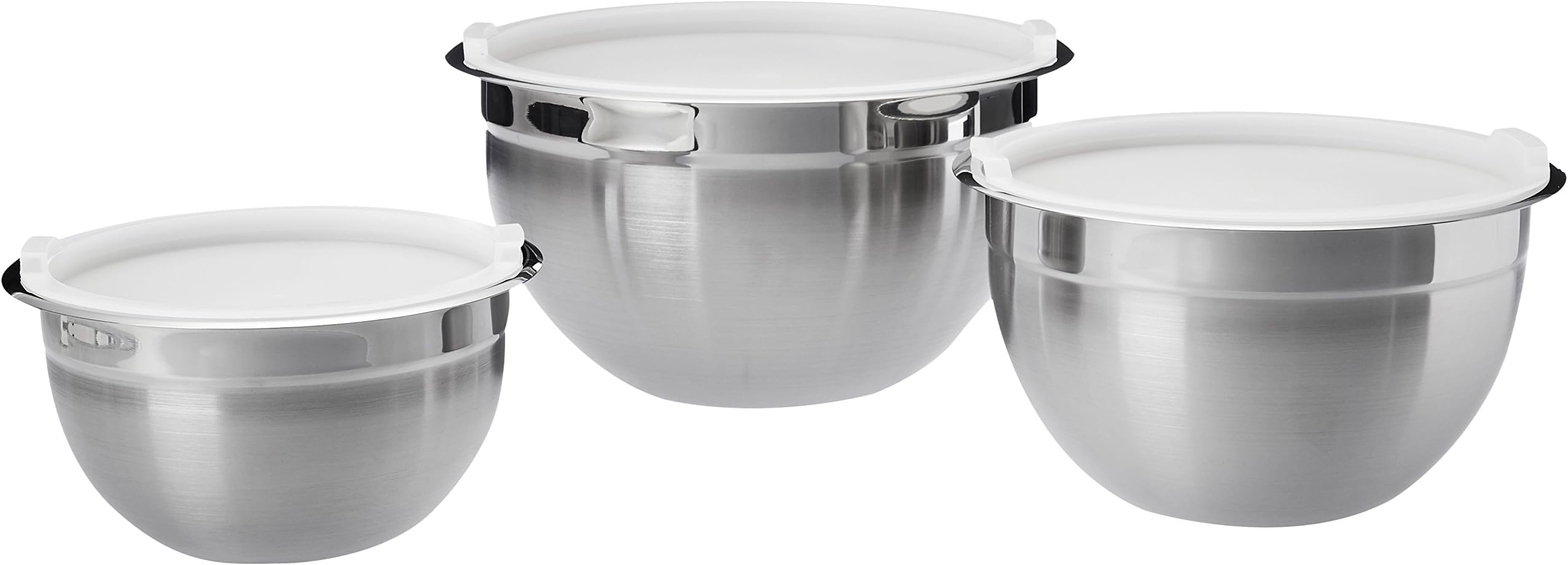 Stainless Steel 3-Piece Round Mixing Bowl Set, Silver & White