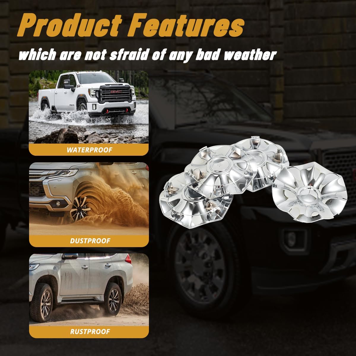 4Pcs 6.6in / 167.7mm Car Wheel Center Caps for 2008-2010 Town and Country 04721717AA 4721717AA Chrome Outer 6.6 in, Inner 3.74 in Snap-On Hub Caps