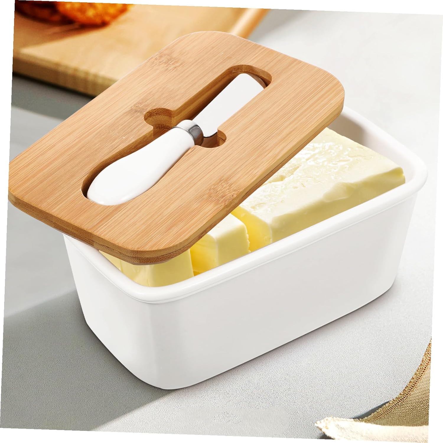 Angoily Ceramic Butter Storage Box with Cutter and Airtight Lid Butter Dish for Freshness and Easy Serving for Home Baking and Cooking