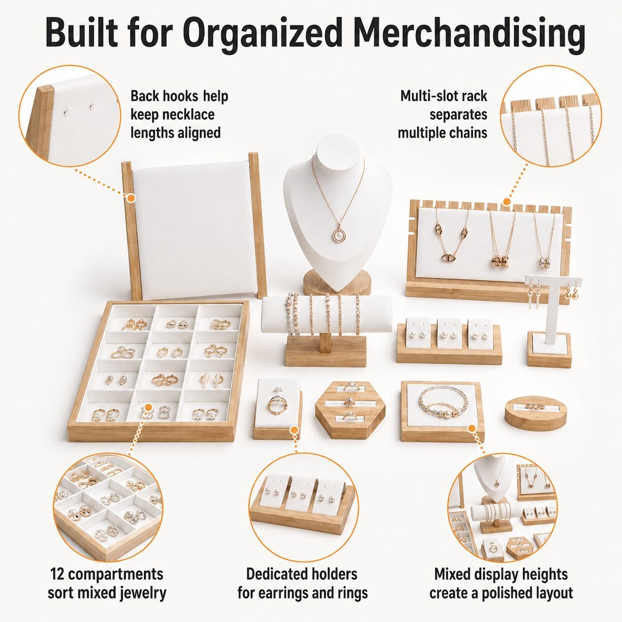 11-Piece White Jewelry Display Set for Vendors, Craft Shows and Retail