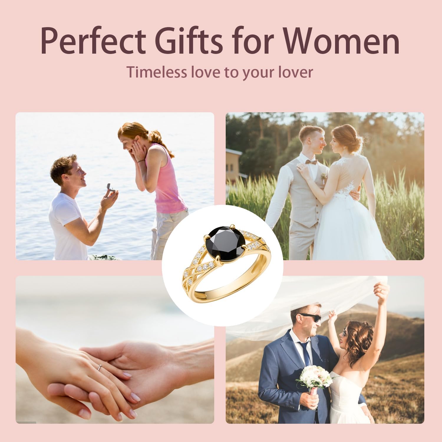 2 ct Round-Cut Black onyx Engagement Ring Black onyx Ring Solid 10k 14k 18k Gold Wedding Band Engraved Name Promise Birthday for Women Men Wife