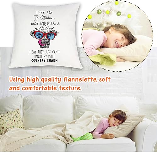 Miniatura 3 de 8D333 - Funda de almohada divertida con diseño de vaca con texto en inglés "They Say I M" Stubborn Sassy and Difficult Funny Cow para sofá, cama, 18