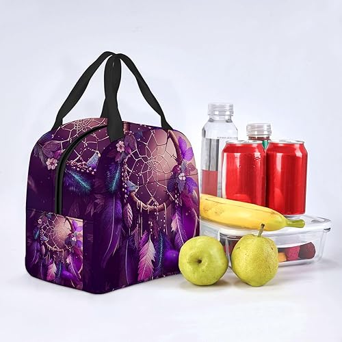 Miniatura 5 de Bolsa de almuerzo aislada para mujeres y hombres, atrapasueños con estrellas moradas, reutilizable, a prueba de fugas, linda lonchera para el