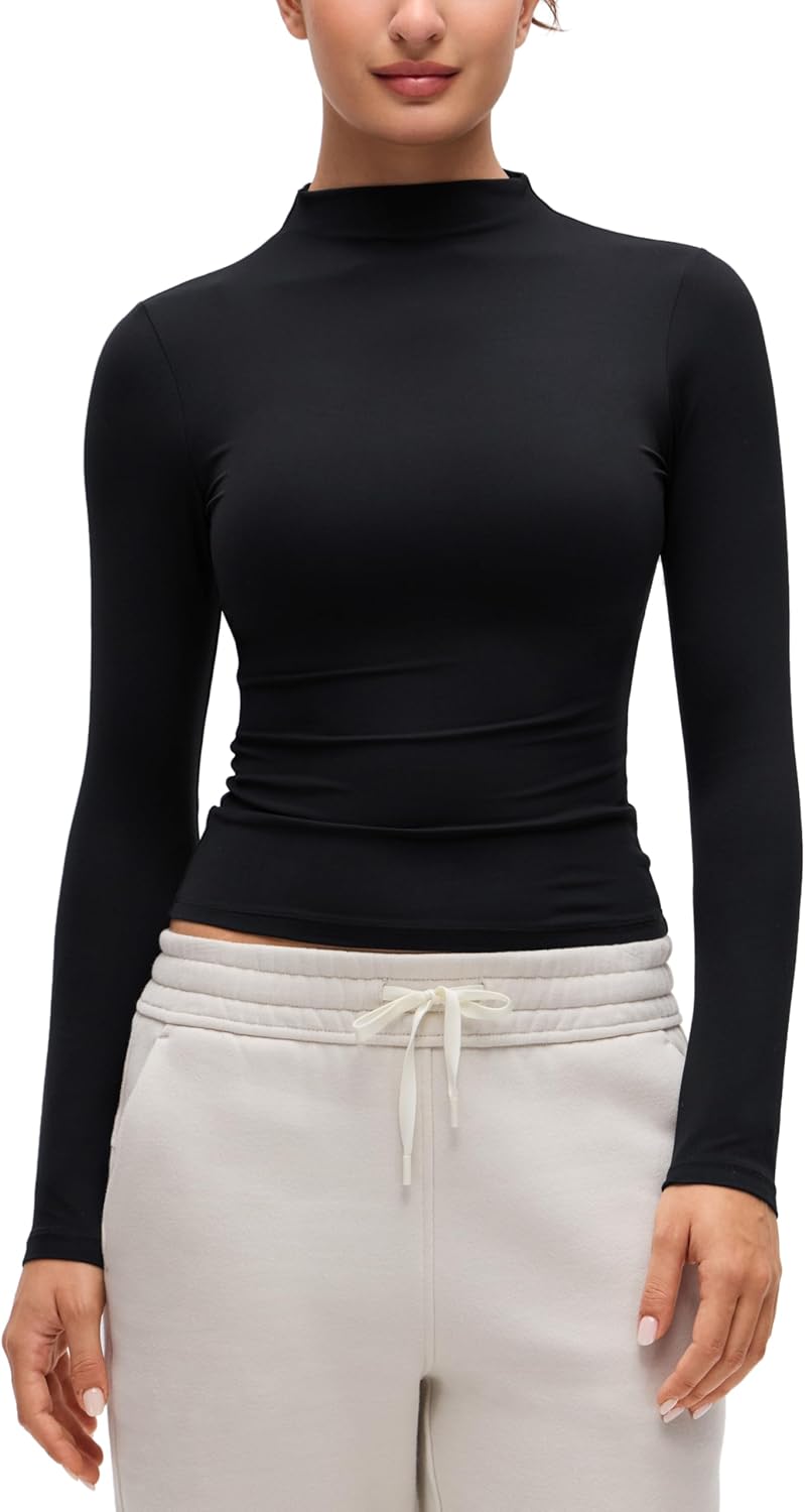 CRZ YOGA Softembrace Mock Neck Long Sleeve Shirts for Women - Casual Going Out Comfort Tops Soft Fitted Layer Underwear Tees
