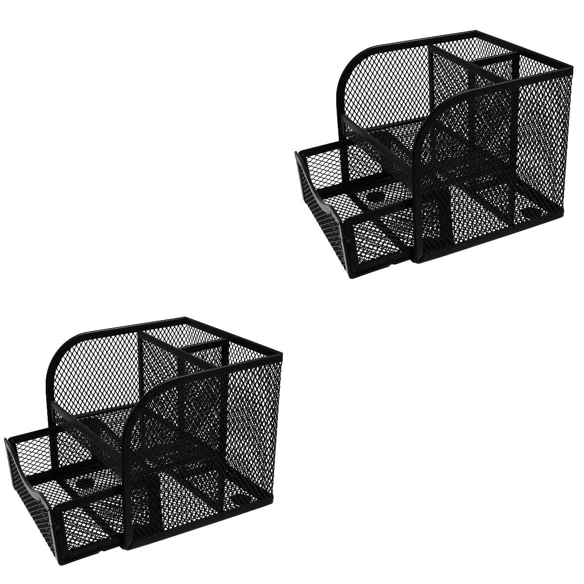 NUOBESTY 2 Pezzi Organizzatore Scrivania con Cassetto Metallo Nero Penne e Forniture Ufficio per Casa e Studio Supporto con Separate per Desktop Ordinato