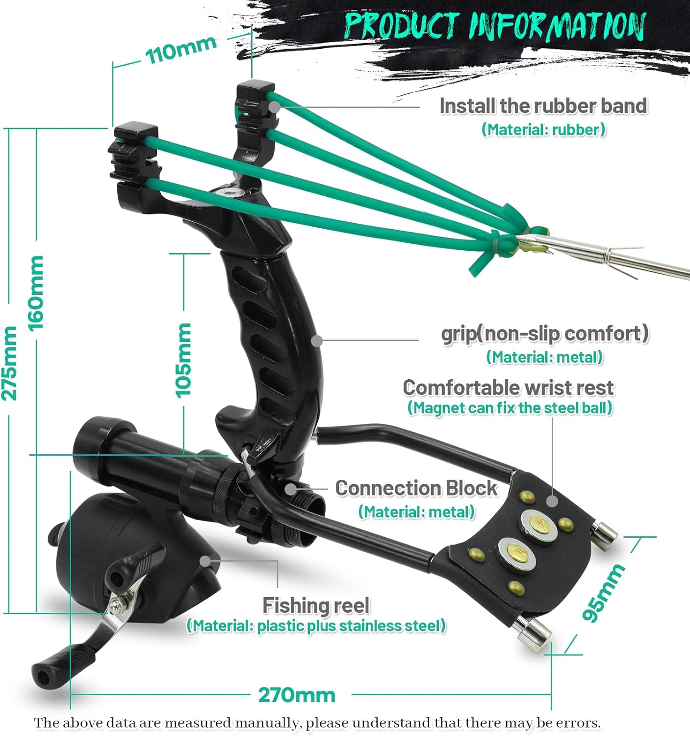 oubert Powerful Slingshot Fishing Kit with Reel Foldable Slingshot Bowfishing Kit with Fishing Darts and Hand Guard Wrist Slingshot for Fishing and Hunting