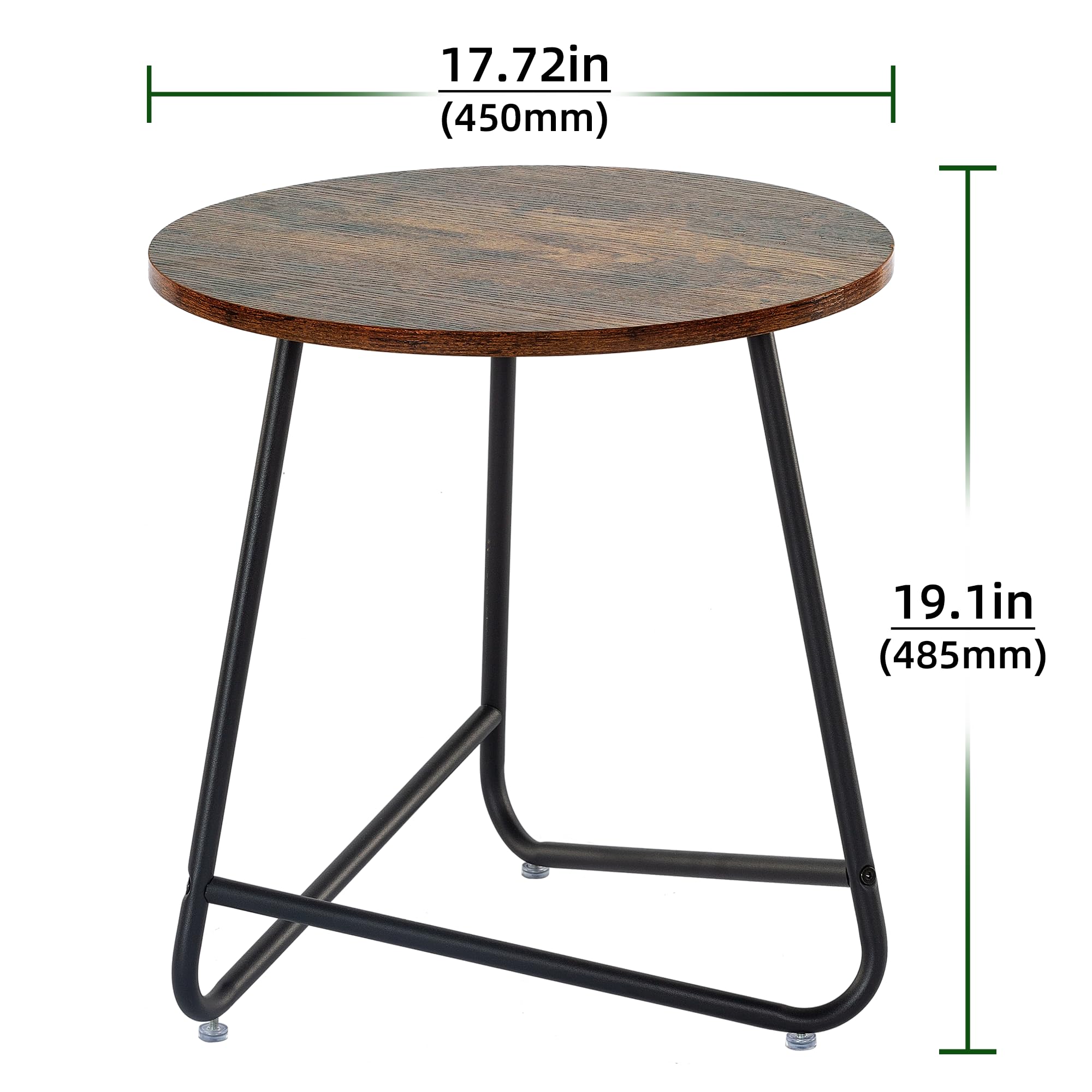 HDANI Tavolino Rotondo,Tavolino in Metallo,Tavolino da Caffè Piccolo, Tavolino da Divano Tavolo per Soggiorno Camera da Letto,Comodino Moderno(Marrone Vintage-Nero, 45 x 45 x 48,5 cm)