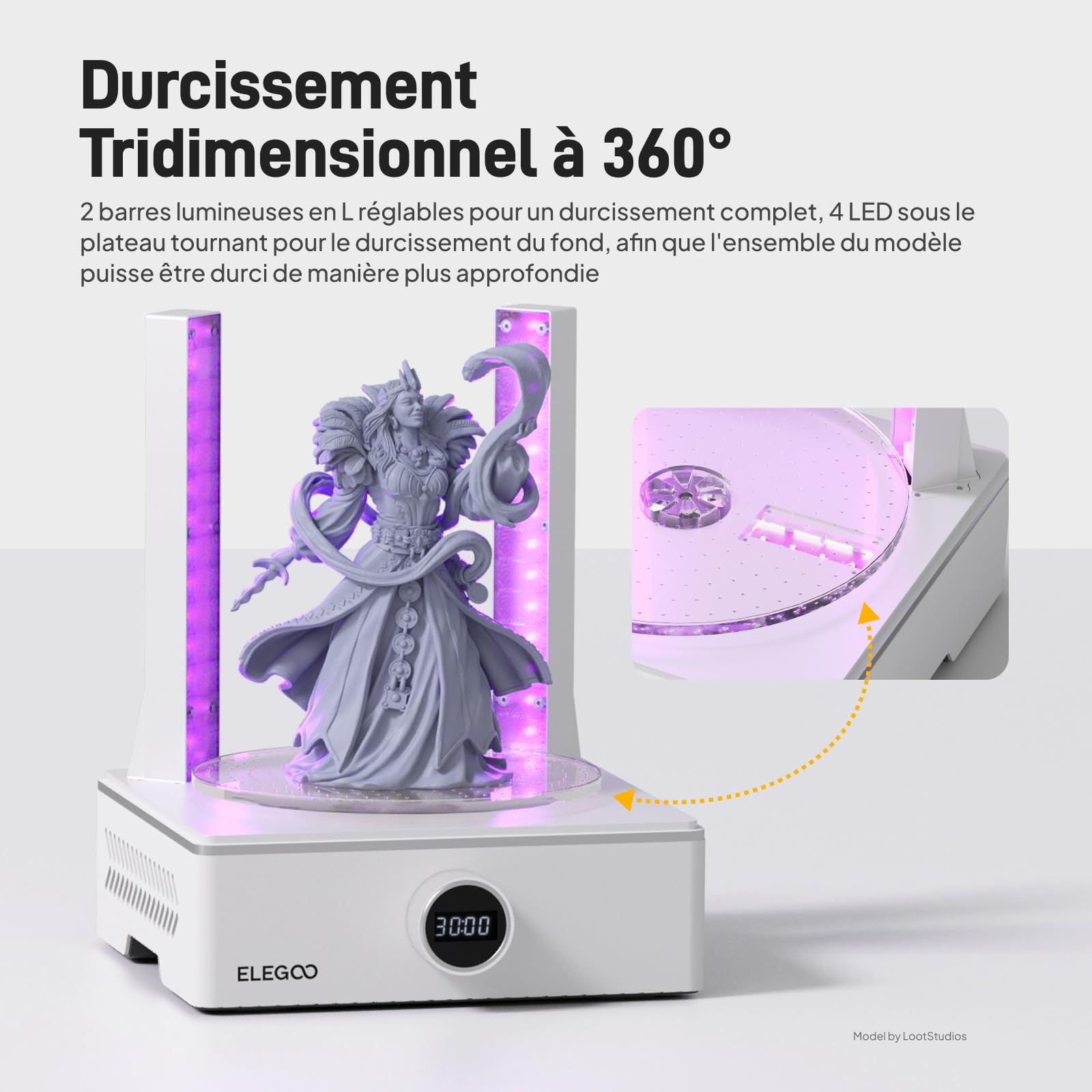 ELEGOO Mercury XS Bundle Machine Wash & Cure Station de Lavage et de Durcissement Séparée pour Les Grands Modèles Imprimés en Résine 3D avec Un Lampe UV Portable, Compatible avec Saturn et Mars