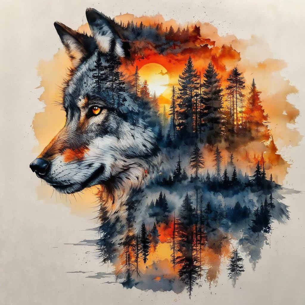 CALUOHO Animal Diamond Painting Kits for Adults-Wolfs Diamond Art Kits for Adults,5D Diamond Painting Wolfs,DIY Full Drill Diamond Painting Wolf Gem Art and Crafts 20x20 Inch