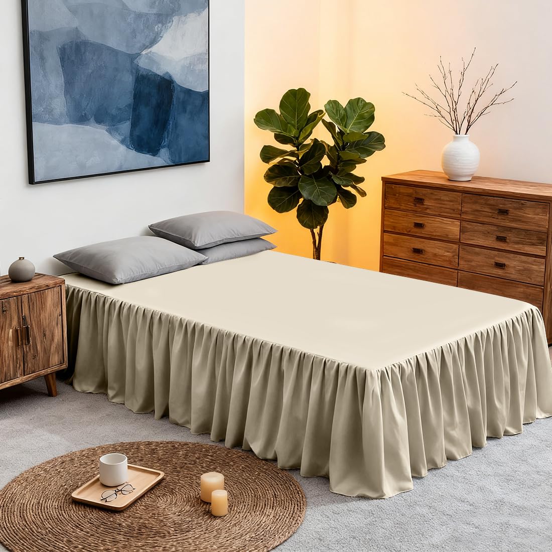 RANJIMA Mantovana copriletto elegante gonna 140 x 200 cm con volant altezza 45 cm wrap Around Style gonna da letto da avvolgere mantovana per letto fodera per rete a doghe