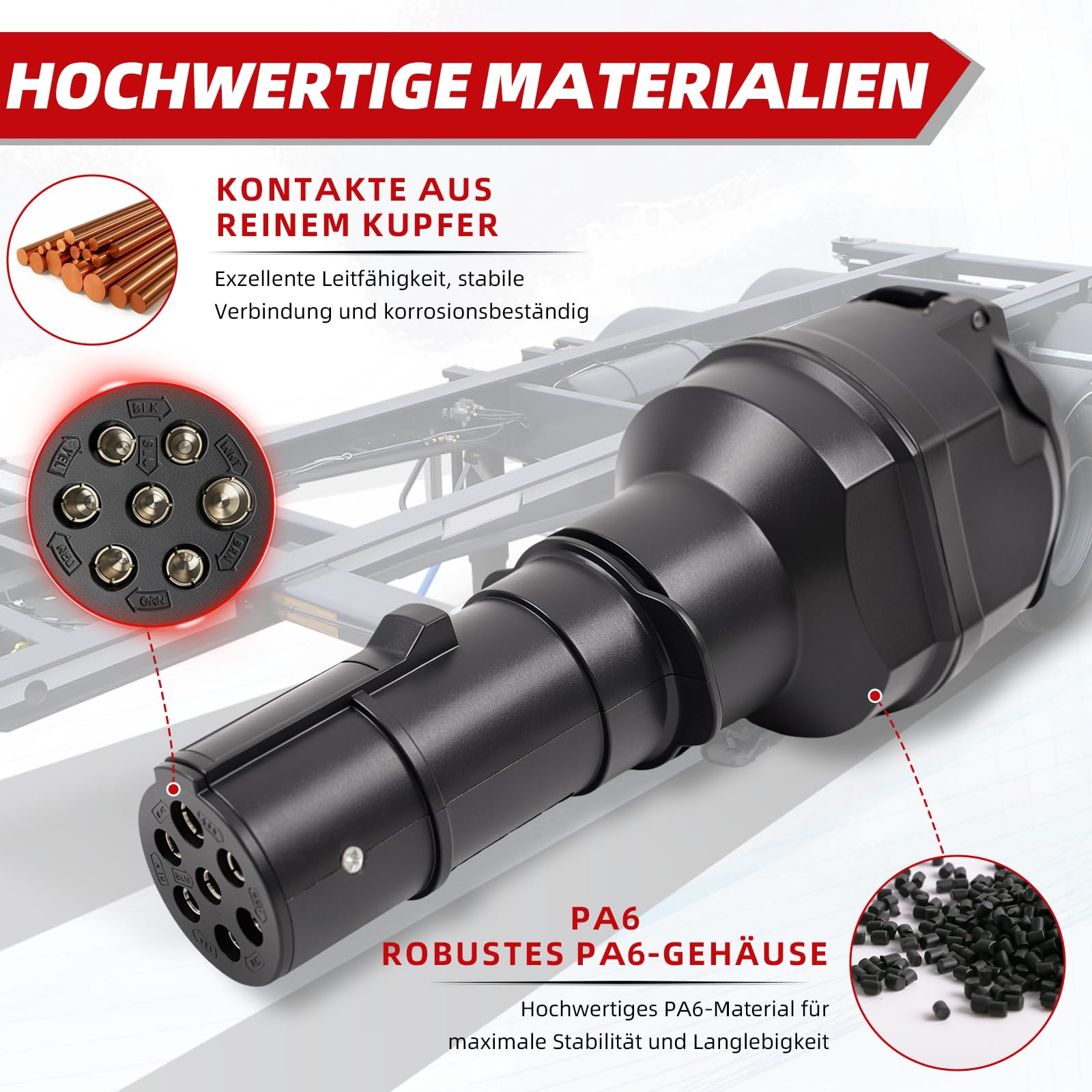 Spannungswandler 24V auf 12V – 7-polig auf 13-polig für LKW Anhänger, Adapter für Trailer, Spannungsreduzierer (7-polig auf 13)