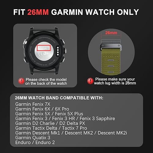 Miniatura 2 de Correa de reloj de nailon de 1.024 in compatible con Garmin Fenix 7XFenix 6XFenix 5XTactix Delta, bandas de camuflaje de ajuste rápido para Garmin