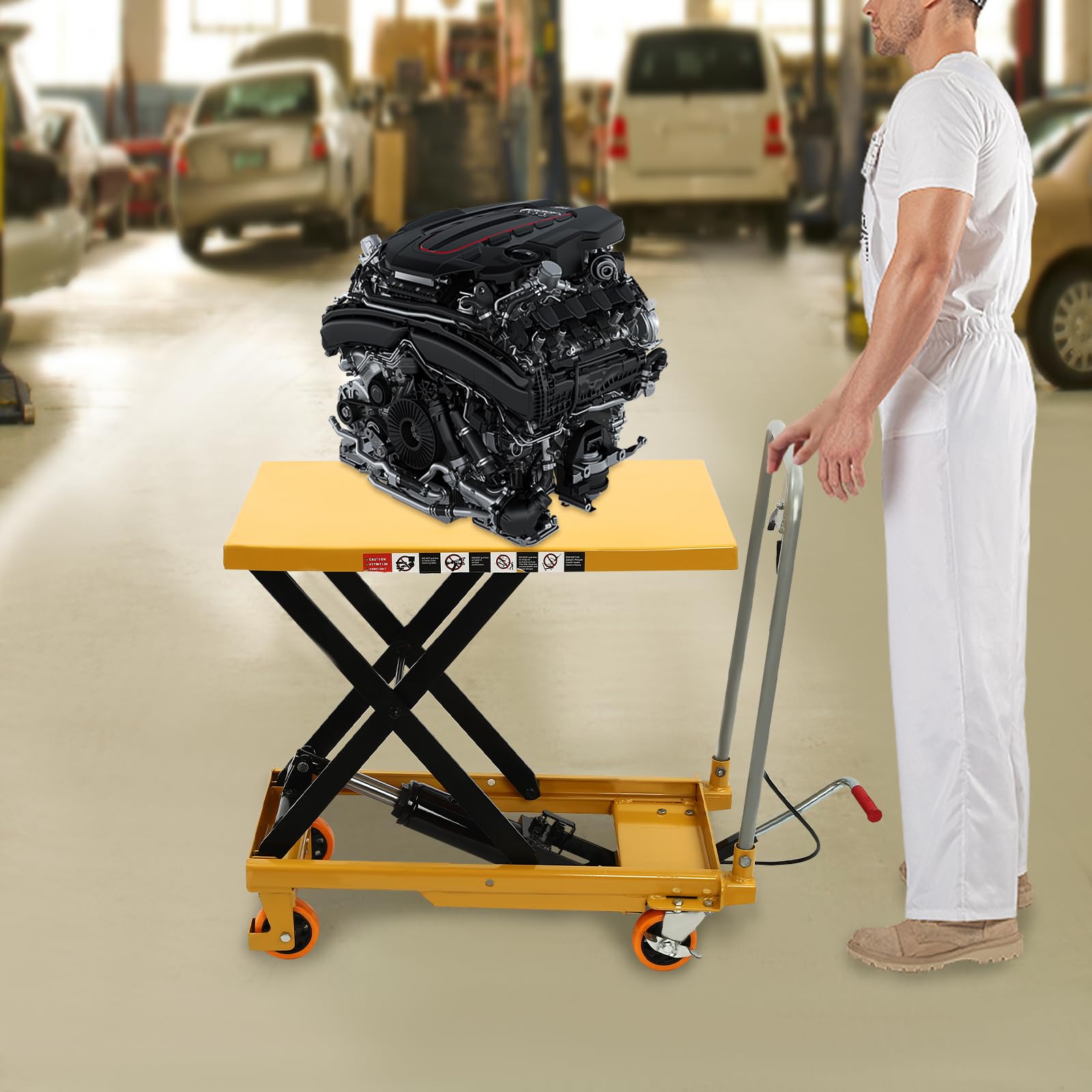 Hydraulic Lift Table Cart, 500LBS Elevating Hydraulic Cart Manual Single Scissor Lift Table with 4 Wheels for Material Handling and Transportation