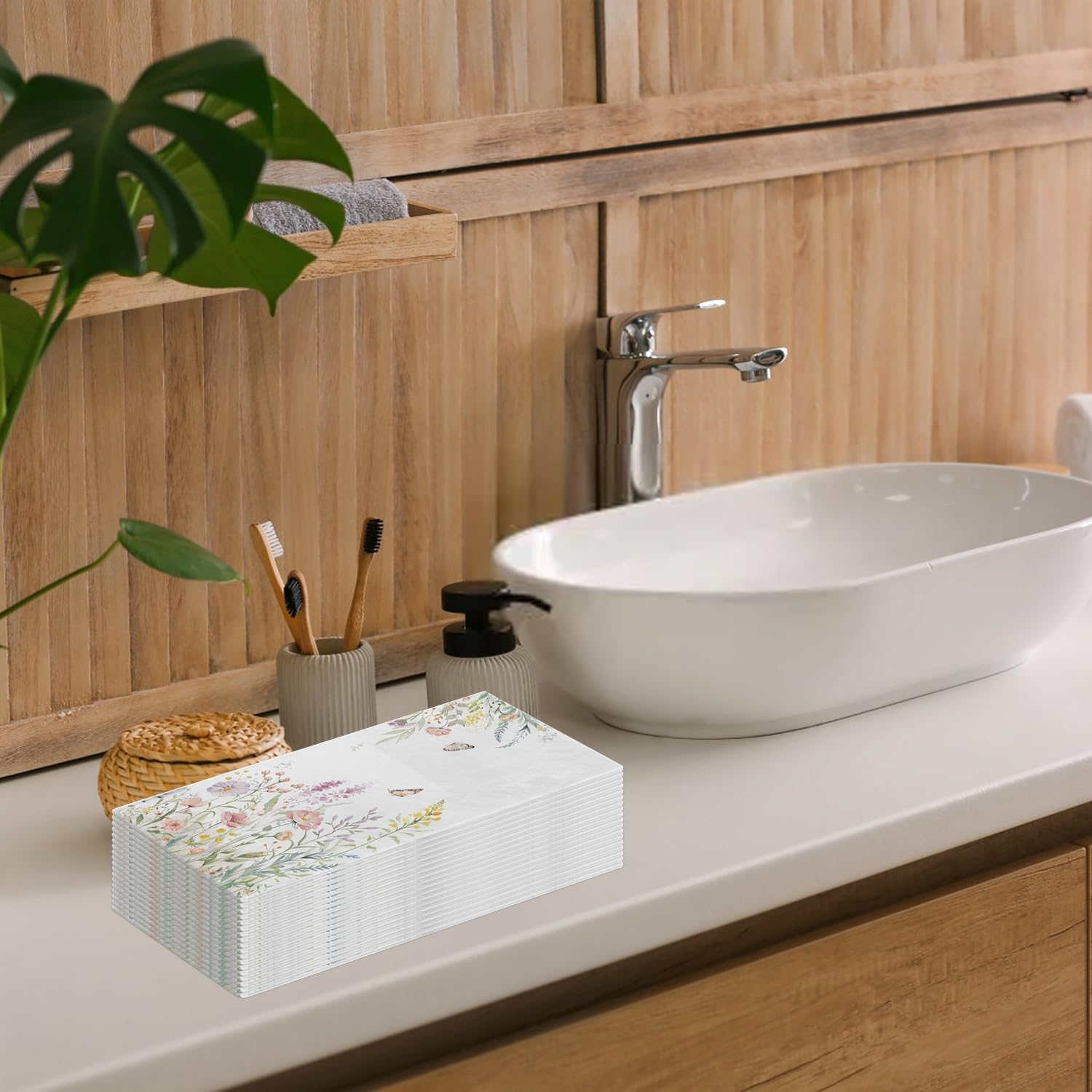 100 Spring Flower Napkins - Watercolor Wild Flower Disposable Hand Towels - Napkins Disposable Decorative for Bathroom Toilet Room Wedding Baby Shower Birthday Bridal Party Decor