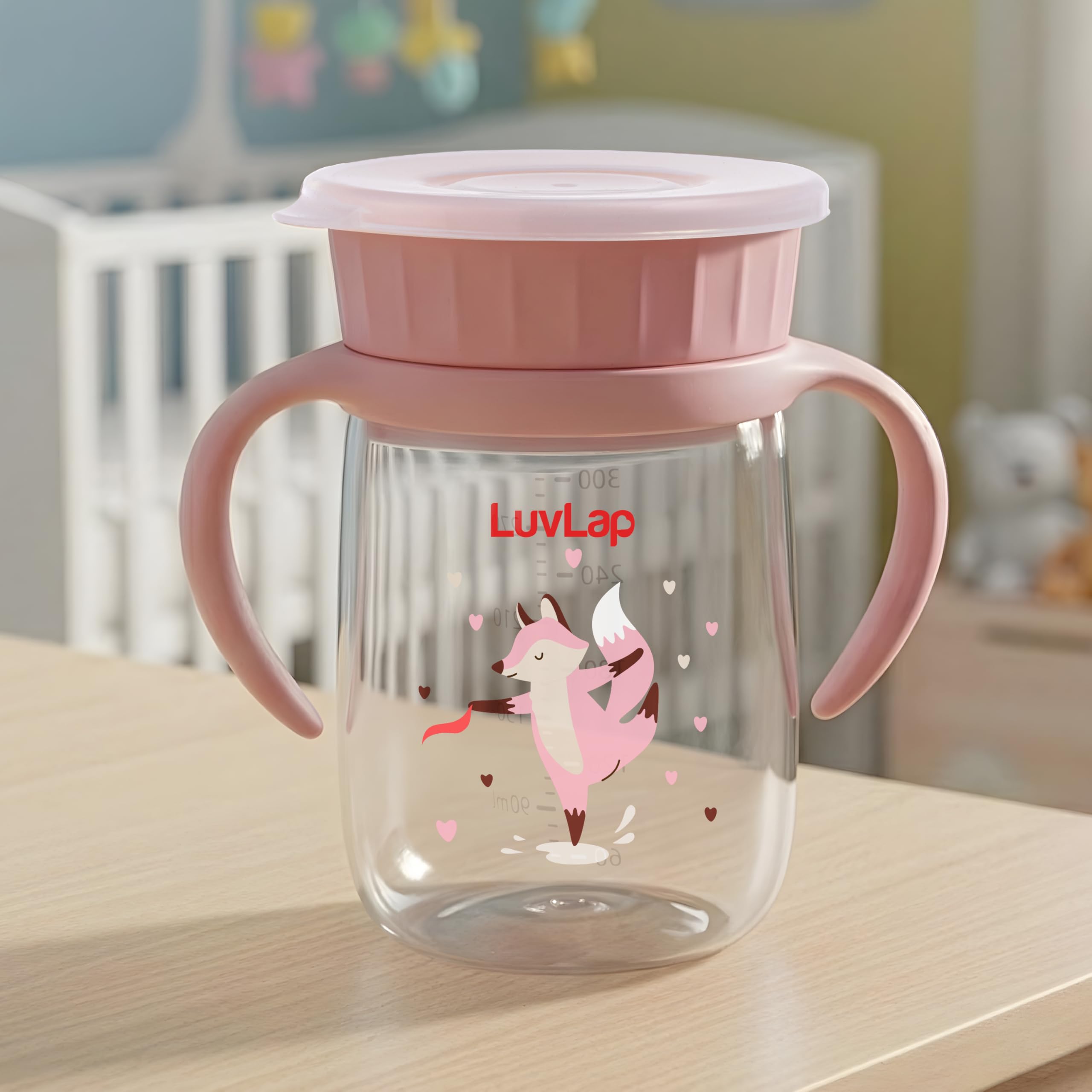 LuvLap Shine 360° Soft Spout Trainer Sipper for Kids, 360ml, Leakproof & spillproof Sippy Cup for Kids, Twin Easy-Grip Handles, BPA-Free, Ergonomic Design, Dust Cover, Lightweight, 18 M+ (Pink)