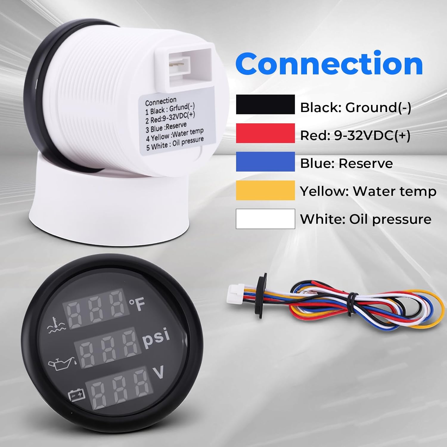 3 in 1 Gauge Kit 52mm Digital Oil Pressure Gauge, Water Temperature Gauge, Voltmeter for Car Truck Boat RV Motorcycle, Automotive Gauge Kit with Oil Pressure Sensor, Universal 12V (BLUE1)