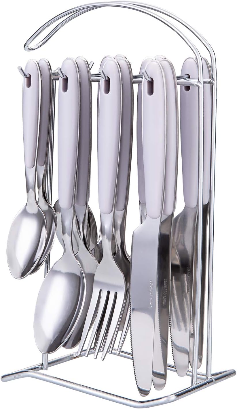 Cutiset 17 Piece Stainless Steel Flatware Set with Hanging Caddy (17-Silver)