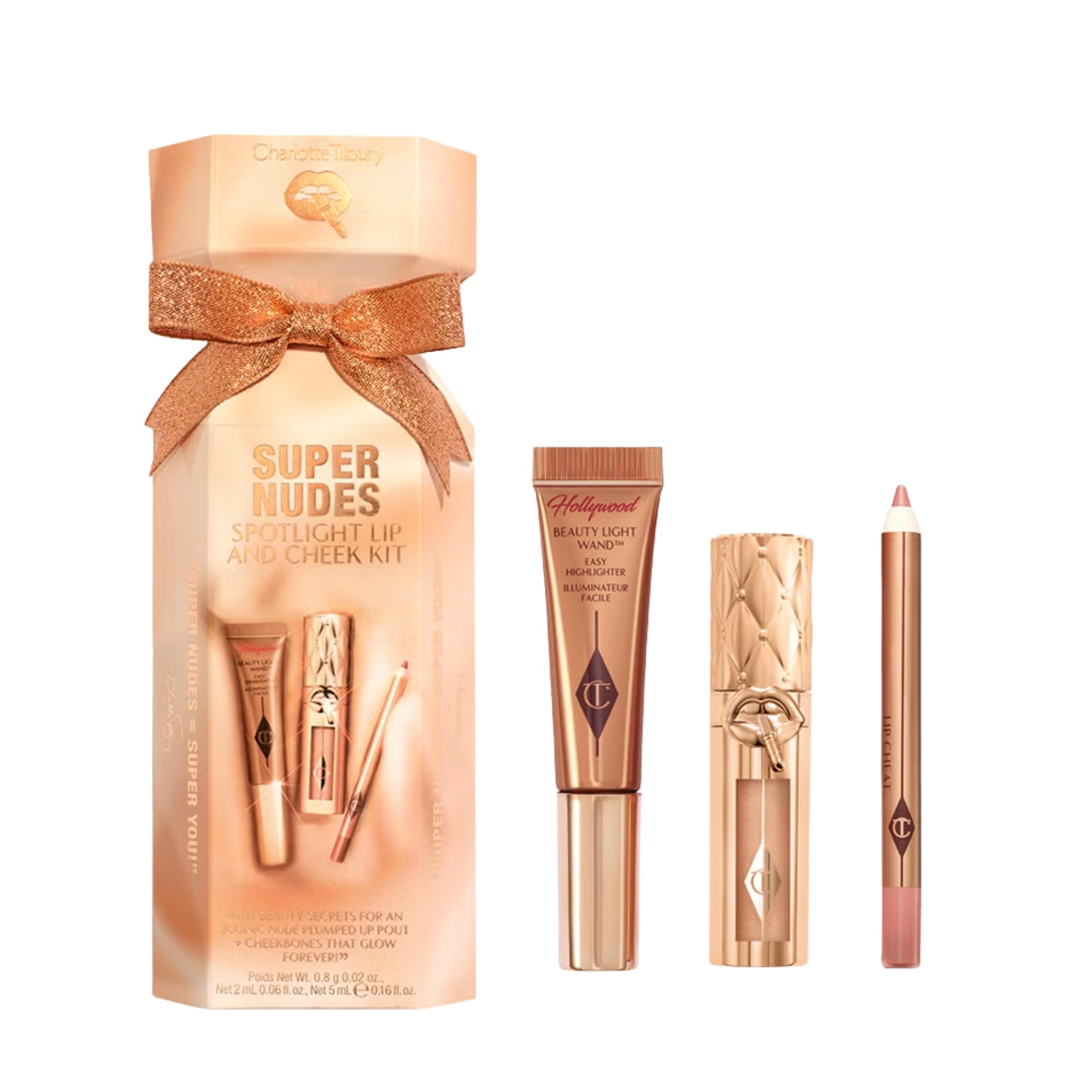 Charlotte Tilbury Supernudes Lip Cheek Kit, Mini Set mit Lip Cheat Liner, Light Wand und Plumpgasm, Nude-Beige, 3-teilig