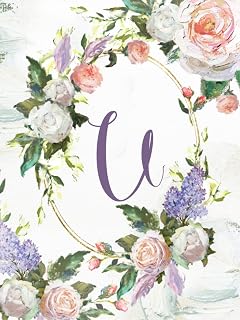3 Year Undated Monthly Planner – Initial/Letter U – White & Pink Roses Floral Wreath Oil Paint Design: Pretty, Personalized Gift for Women, Teens, Girls, 8.5x11, Hardcover