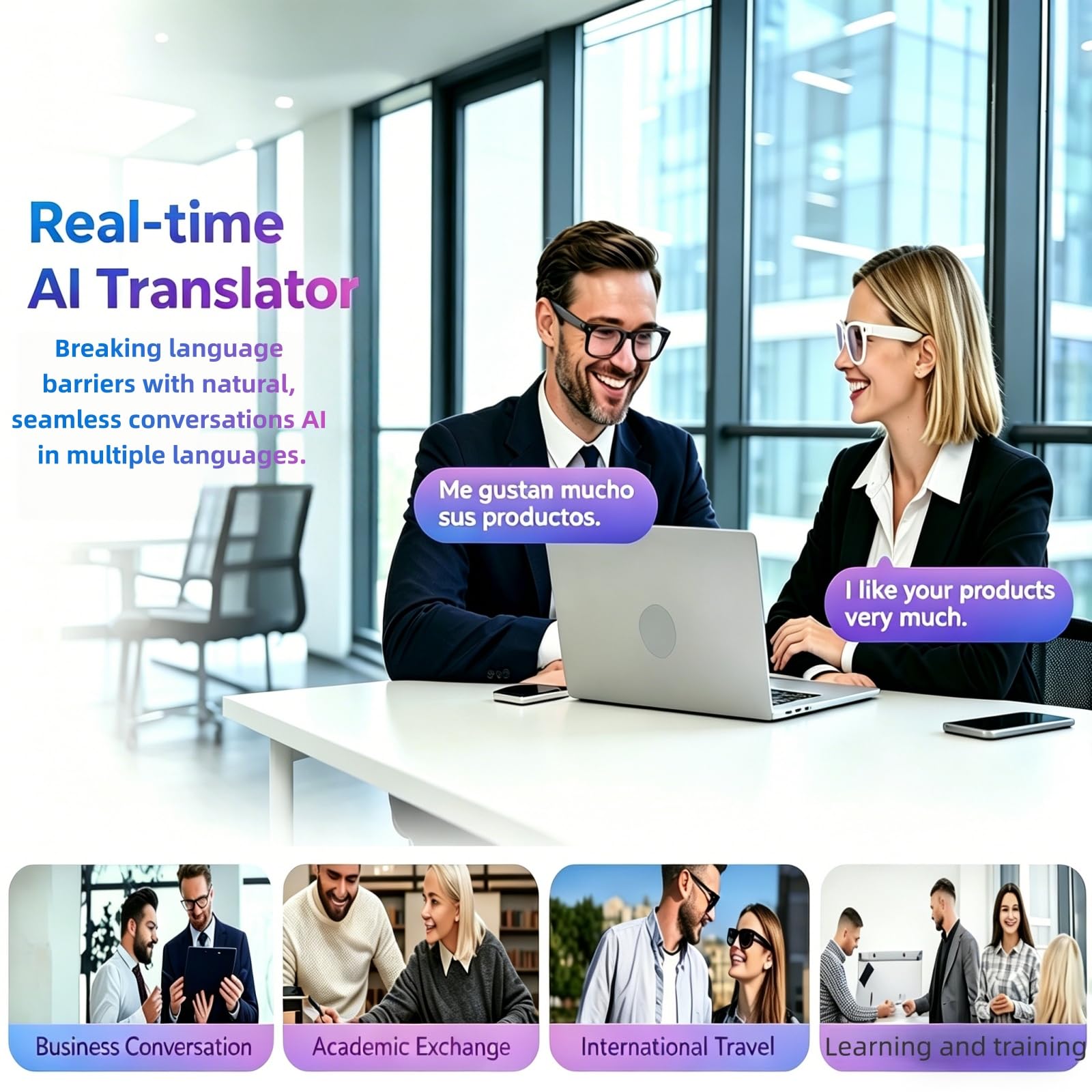 Smart Brille mit Kamera und Bluetooth, 800W HD Kamera, Open-Ear Audio Videoaufnahme Übersetzung KI-Brille mit elastischem Rahmen für Männer & Frauen, 300mAh Akku für Reisen, Laufen, Vlog, Meetings