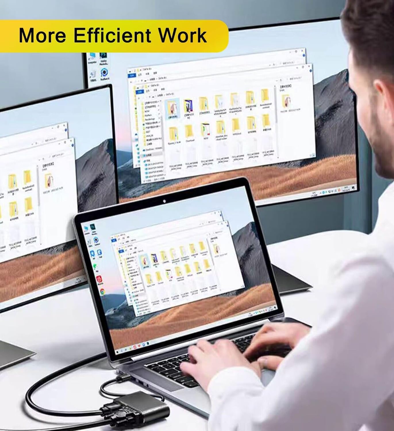 USB 3.0 to HDMI VGA Adapter, USB to VGA HDMI Adapter for 2 Monitors, 1920 * 1080P@60HZ Full HD Display Video Converter Comaptible with Windows 7/8/8.1/10 and Mac OS Systems