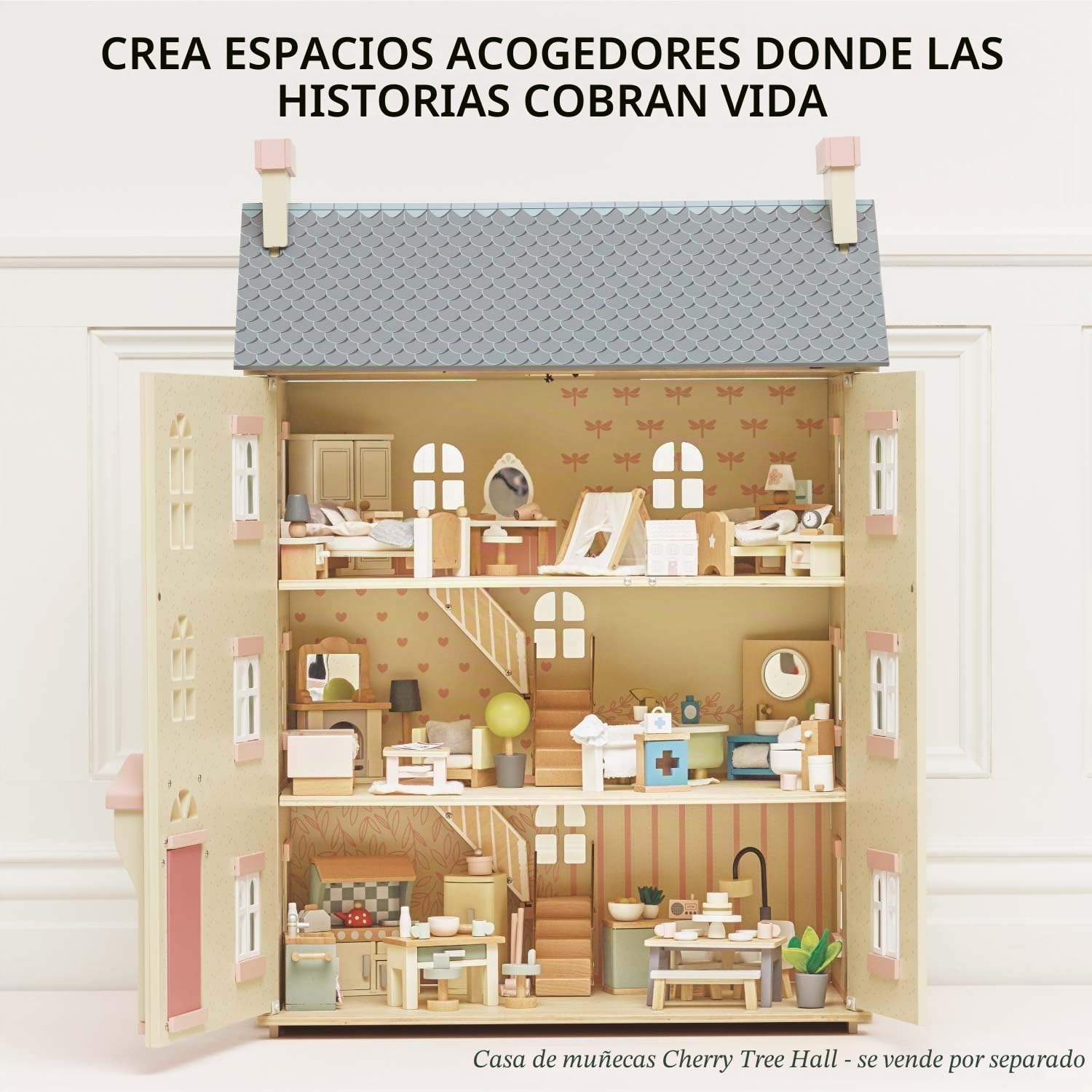 Le Toy Van - ME060 - Baño de casa de muñecas, 3 años, Juguete Educativo, Juego de Muebles de Madera de 19 Piezas, Juguetes ecológicos, Montessori, Incluye Accesorios de baño
