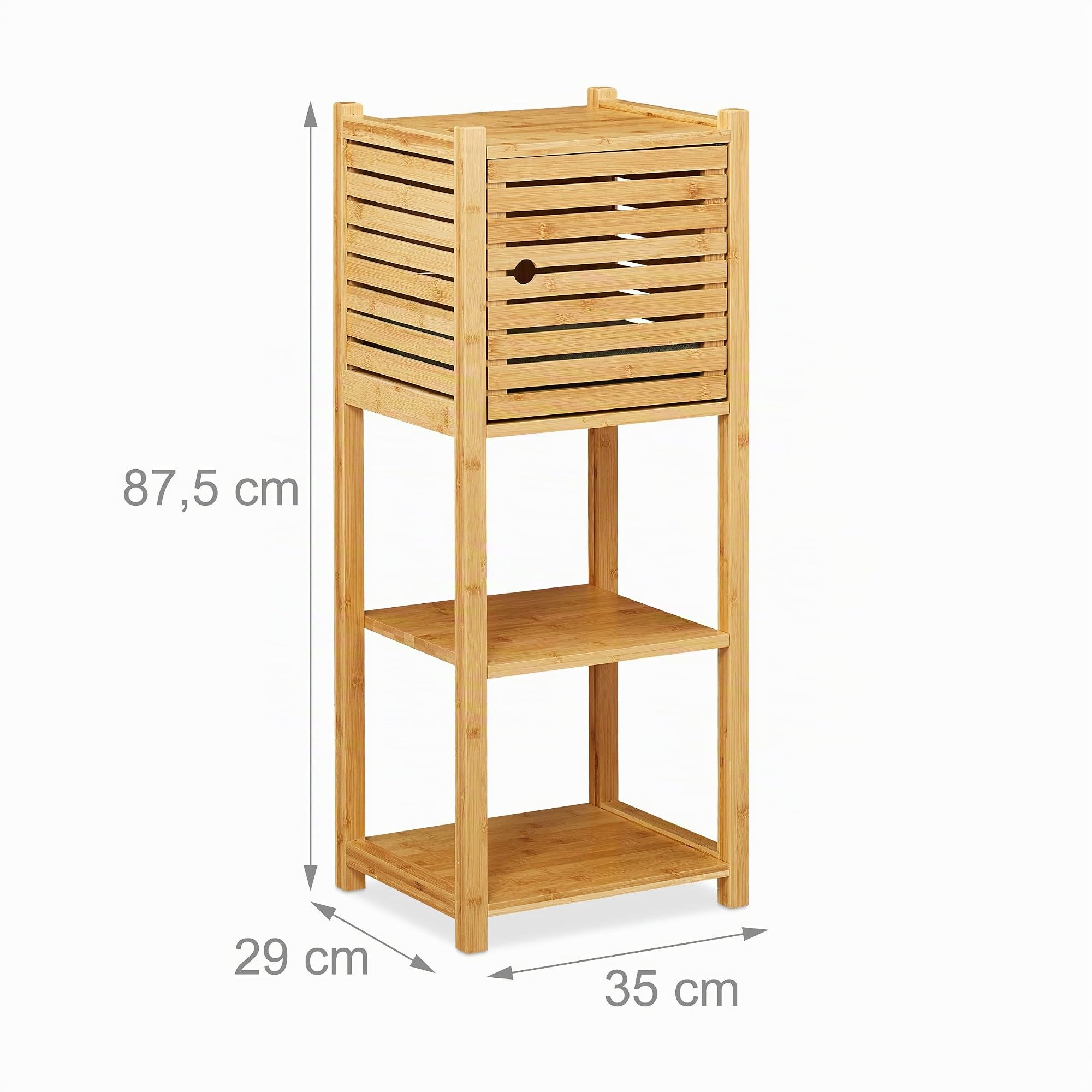 Relaxdays Mobile Bagno Colonna in Bambù, 3 Ripiani & 1 Armadietto con Anta, Cucina, Scaffale, 87,5x35x29 cm, naturale