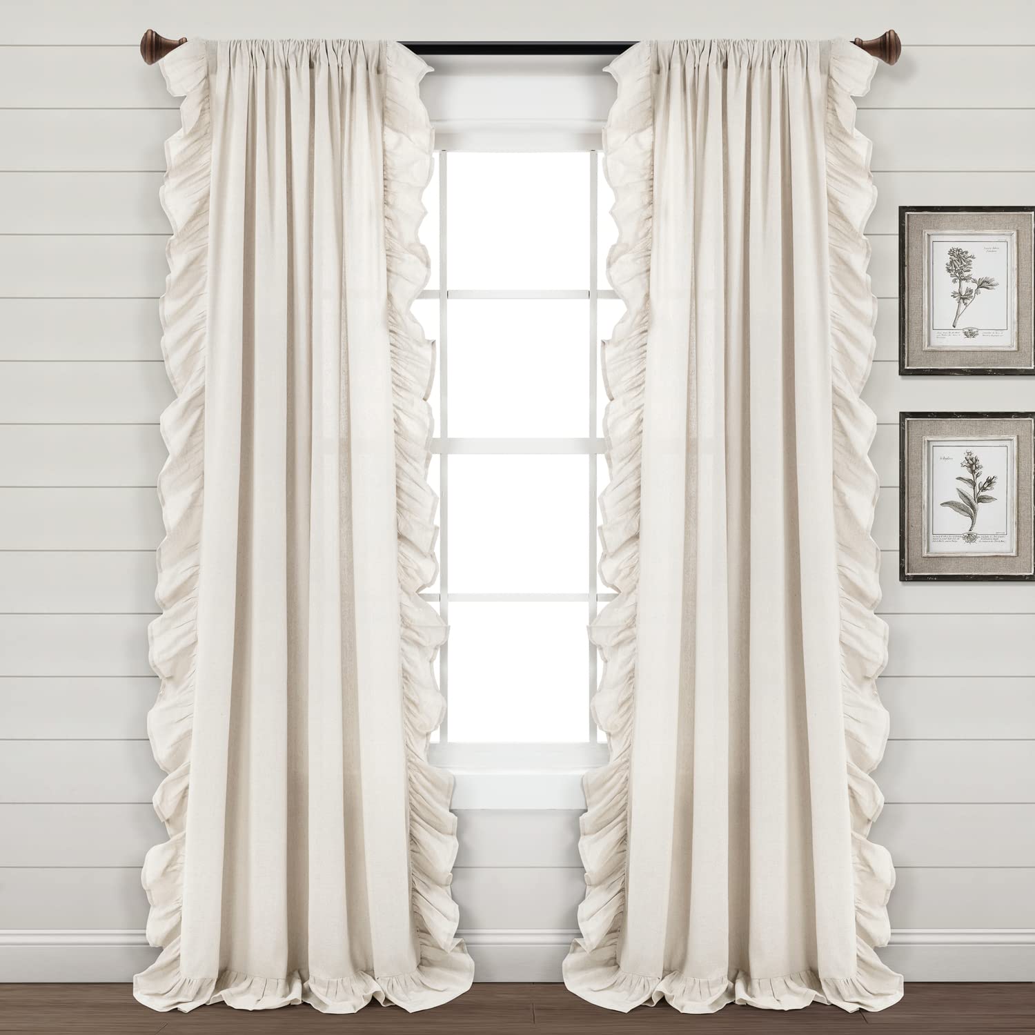 Lush Decor Linen Ruffle Window Curtain Panel (Single Panel), 95" L x 54" W, Off-White