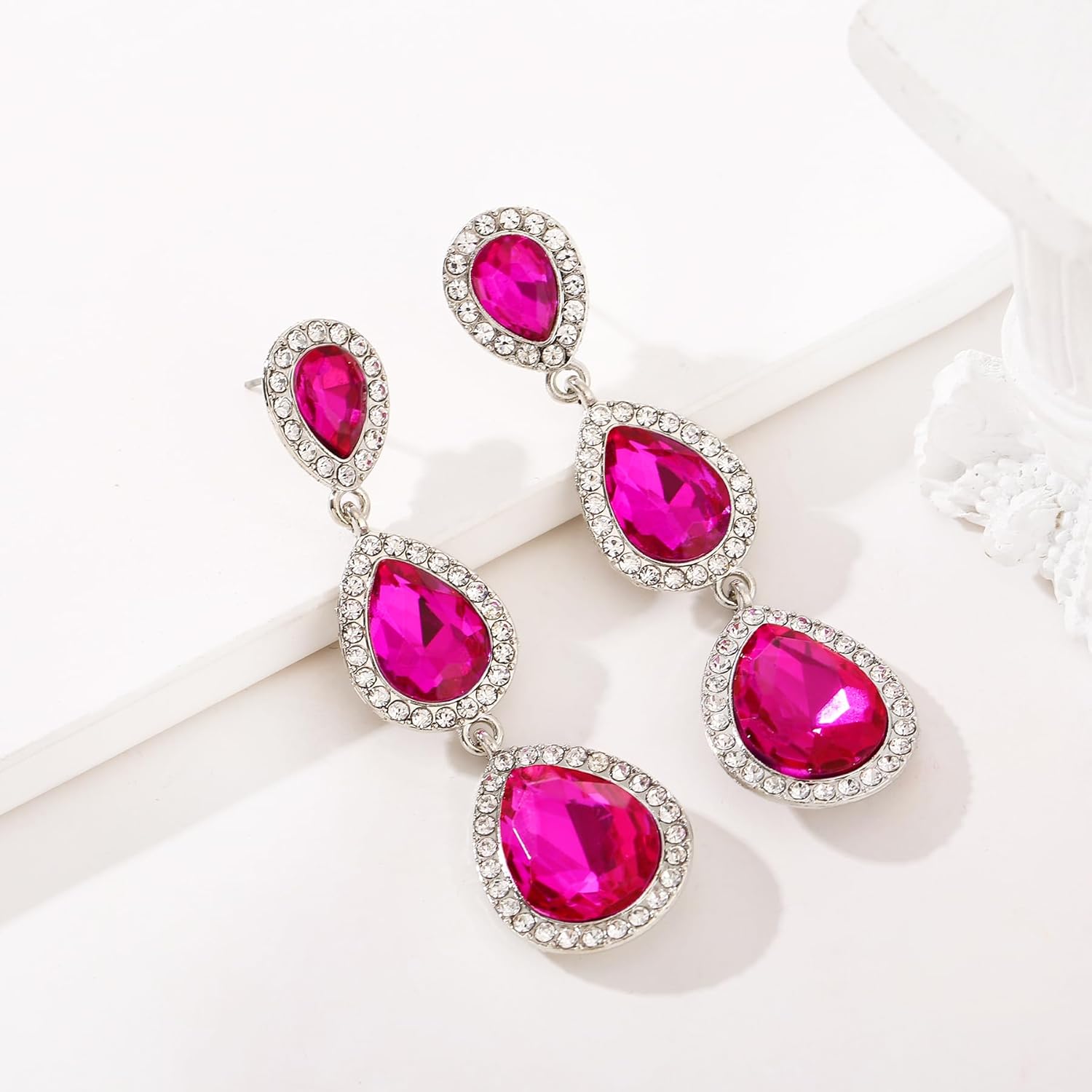 Vintage Rhinestone Teardrop Dangle Earrings Long Dangling Drop Earrings Crystal Chandelier Earrings for Women Wedding Bridal Prom - Image 6