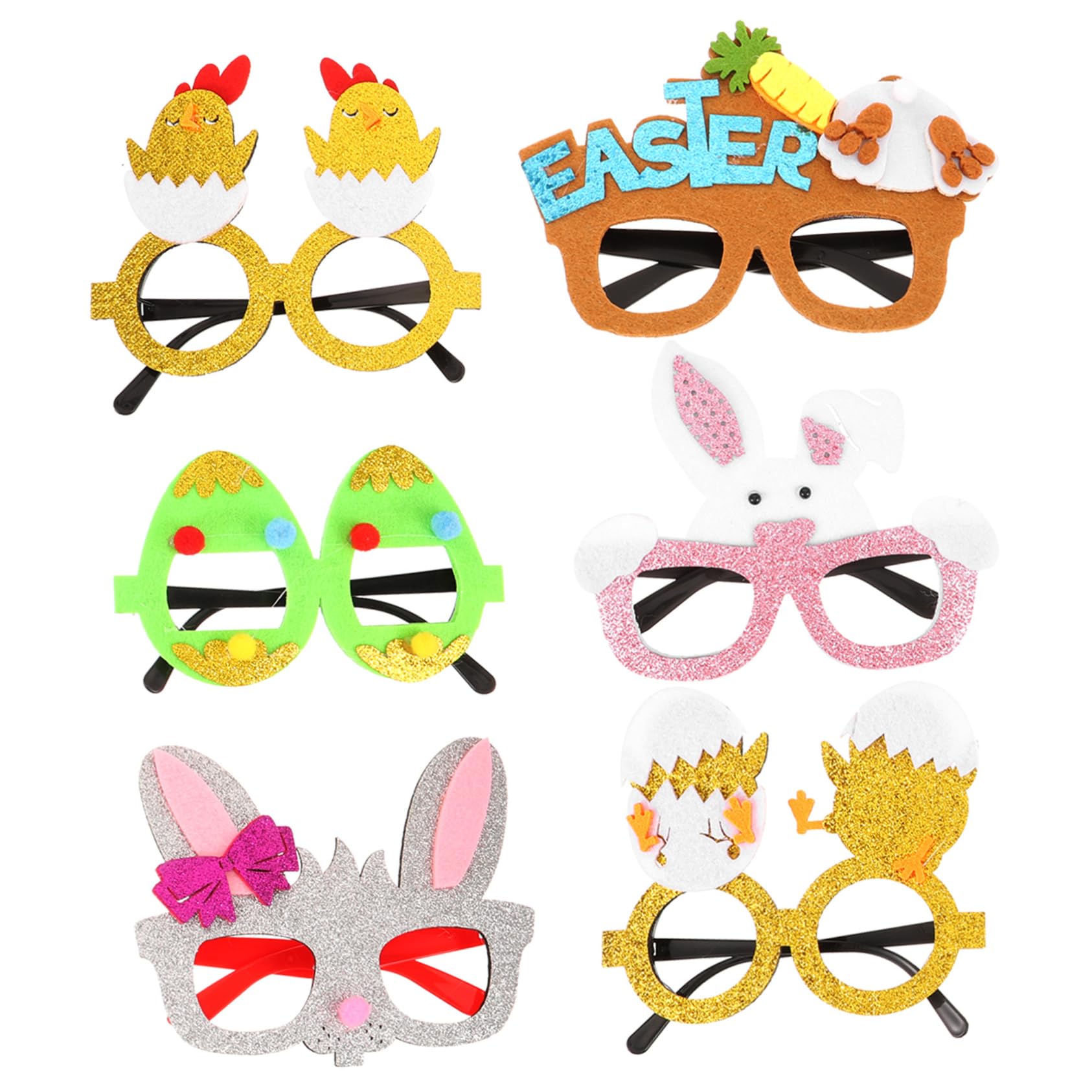 Beavorty 6pcs Easter Egg Accessory Glasses Decorative Party Eyewear for Boys and Girls Easter Elements Glasses Stickers Fun Photo Props