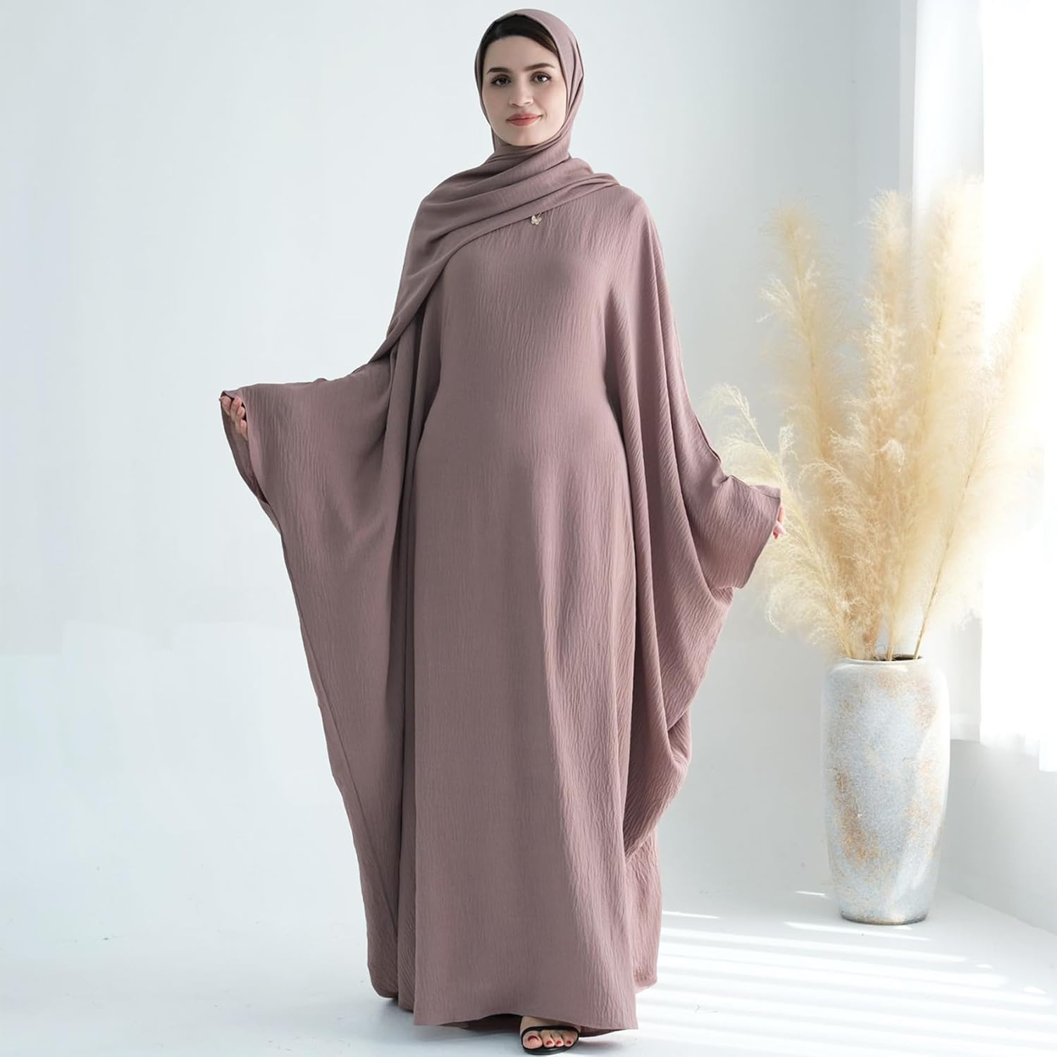 Women Muslim Abaya Dress 1Piece Bat Sleeve Islamic Maxi Robe Fashion Jilbab for Women Eid Kaftan Muslim Robe