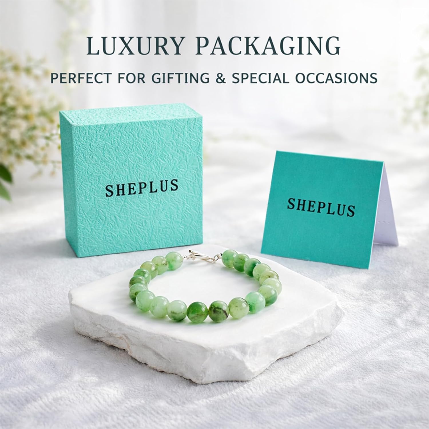 Sheplus Healing Gifts for Women - Sterling Silver Genuine Jade Beaded Bracelet Charm Real Green Crystal Jewelry for Valentine's Day - Image 6