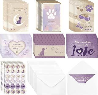 Geyoga 36 Set Pet Sympathy Card with Envelope Bulk, Retro Purple | Dog Cat Bereavement Greeting Cards, Thoughtful Condolence Sympathy Gifts for Pet Loss, Soft Comforting Watercolor Designs