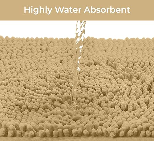 Miniatura 7 de LuxUrux Tapete de baño para inodoro en forma de U, súper absorbente y antideslizante, felpilla suave, lavable a máquina, 20 x 23 pulgadas, beige