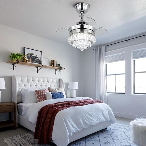 Miniatura 6 de Ventilador de techo LED de cristal de 22 pulgadas con luz, lámparas pequeñas regulables de 6 velocidades con temporizador, ventilador Chandeleir con