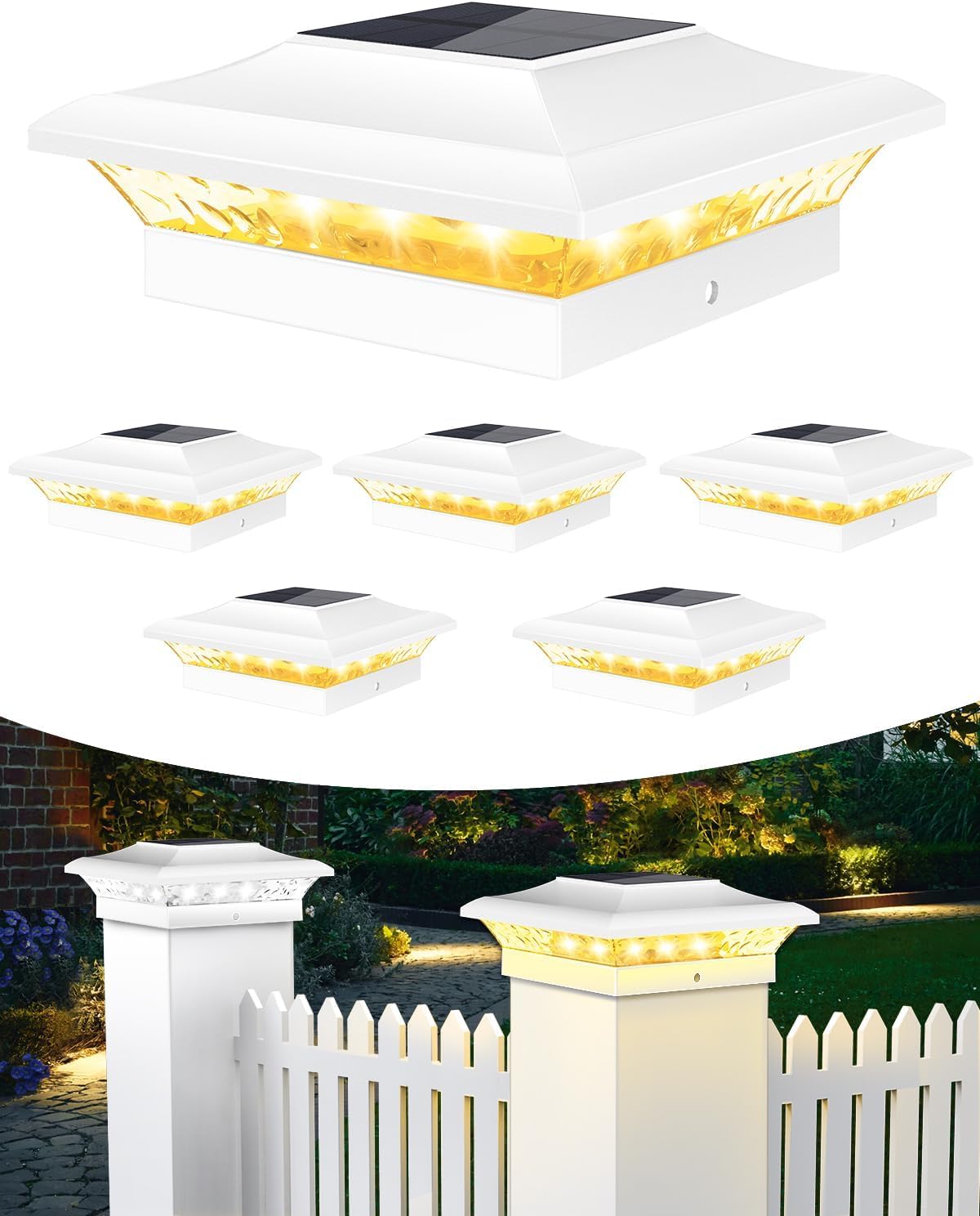NATPOW Solar Post Cap Lights Waterproof Outdoor Garden, Solar Post Lights Warm/Cool White Fence Solar Post Lamp for 3.5x3.5 4x4 Wooden/Vinyl Posts Patio Fence Garden Porch(6 Pack)