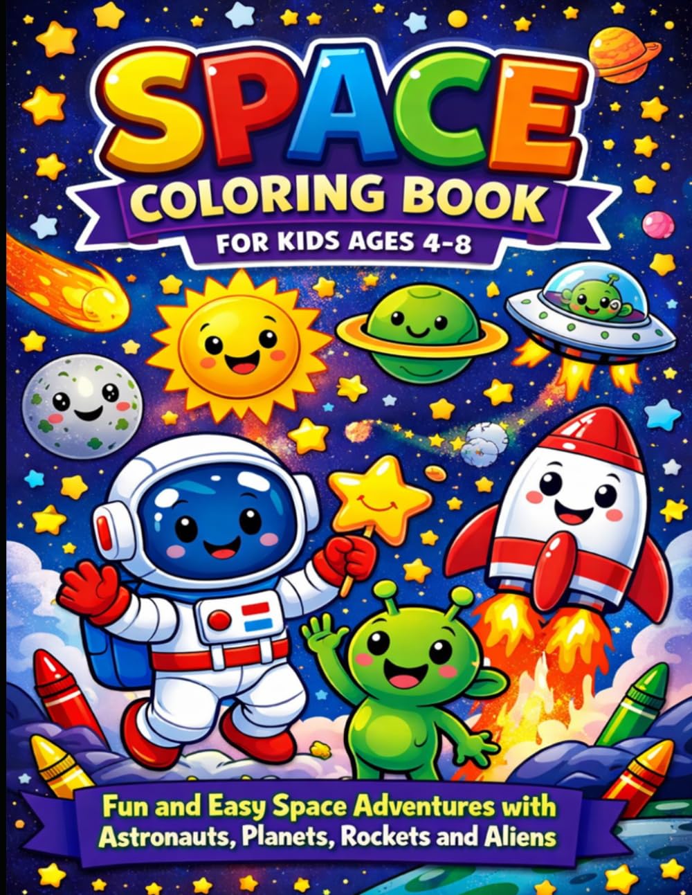Space Coloring Book for Kids Ages 4-8: Fun and Easy Space Adventures with Astronauts, Planets, Rockets and Aliens
