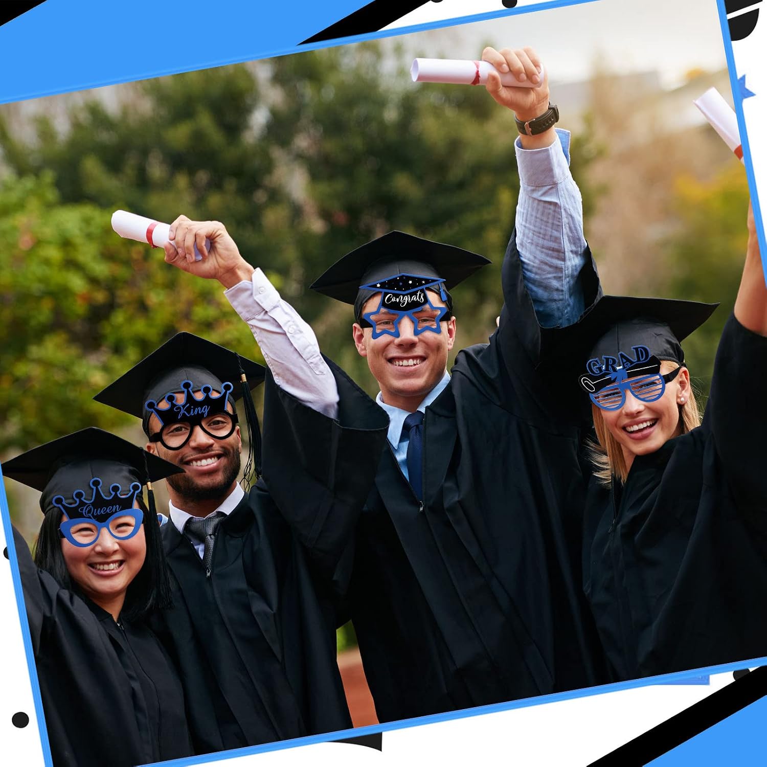 Sabary 24 Pcs 2026 Black Blue Graduation Glasses Class of 2026 Grad Photo Booth Props Glitter Graduation Prom Sunglasses for Congrats Grad Party Favors Supplies Decoration